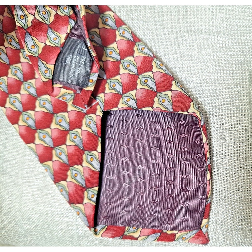 2 Jerry Garcia 100% Silk Tie Lot Red Brown Gray Abstract 1 Collectors 1990s Y2K - Picture 5 of 7